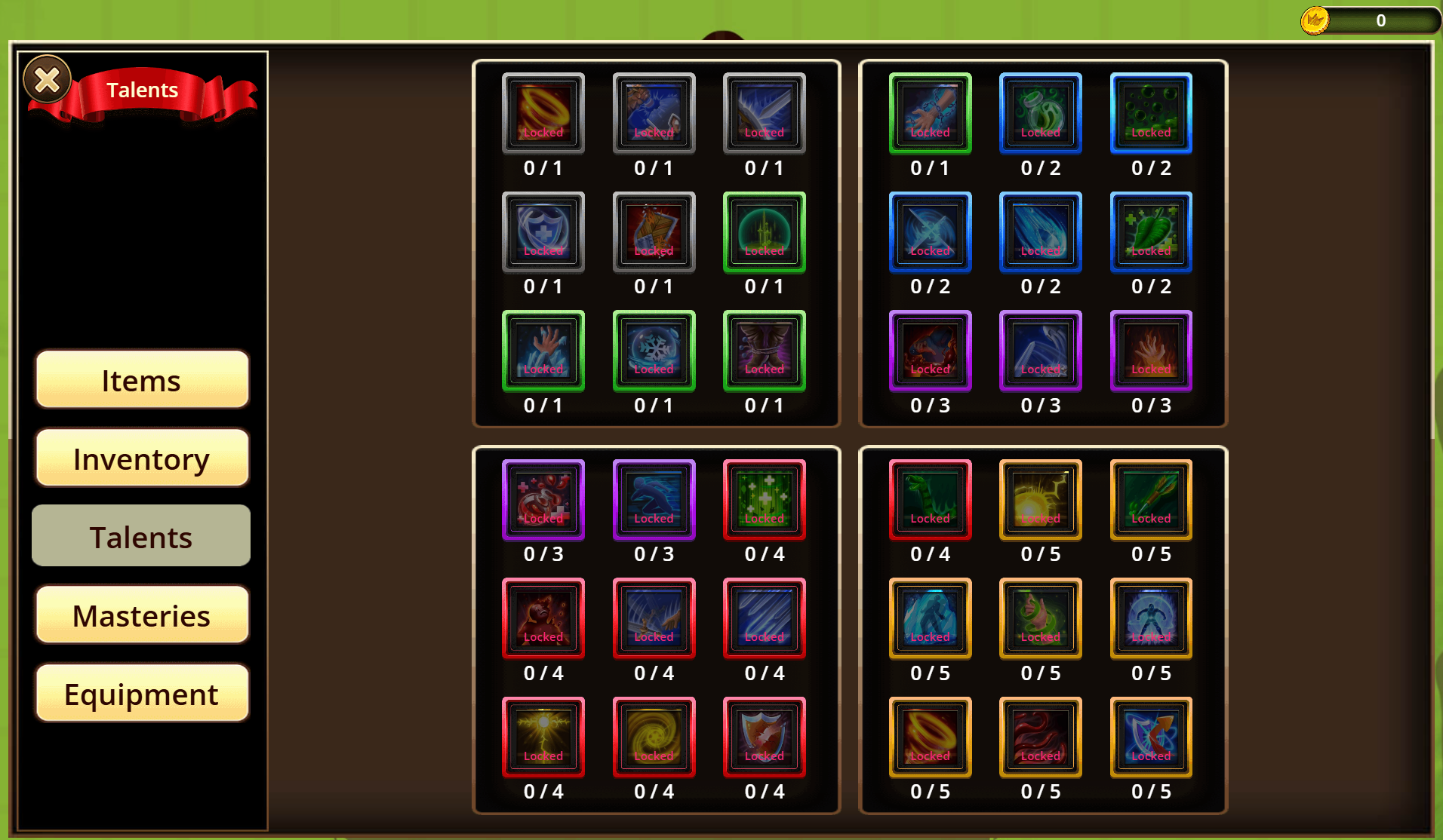 Apochess gameplay screenshot showing the talents screen